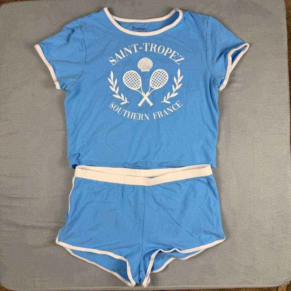 Vintage Inspired Saint Tropez Tennis Lounge Set Blue White Large Sporty Retro